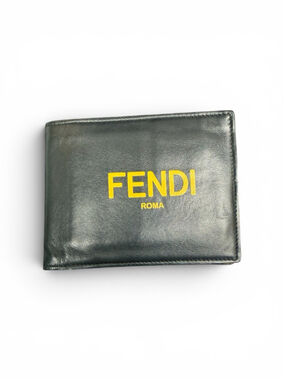 Fendi Roma Logo Black & Yellow Leather Bifold Wallet